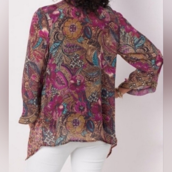 NWT SOFT SURROUNDINGS Floral Print with Beaded Trim Topper - Picture 6 of 11